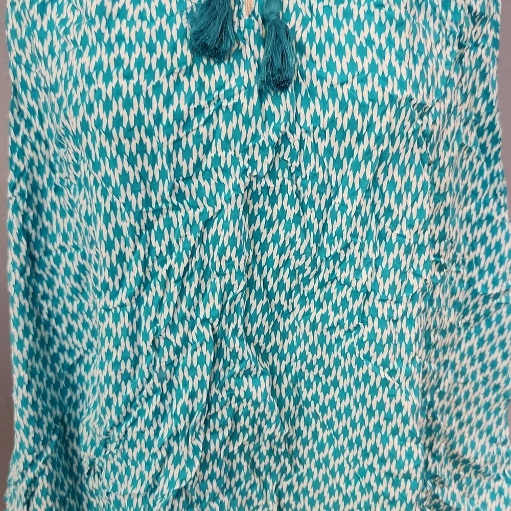Stylus handkerchief Hem Geometric Sleeveless Flowy Top Resortwear Nautical - Picture 3 of 7